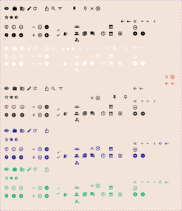 Collection of many icon components in varying Prentus colors.