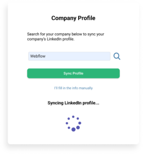 Mockup of LinkedIn profile search for the company Webflow.