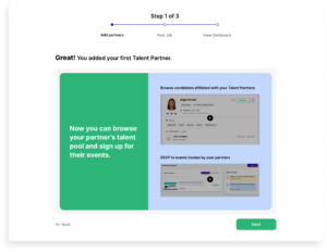 Mockup of the confirmation message that the 'Add Partner' step was completed successfully.