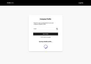 Medium fidelity wireframe for the account creation step showing the LinkedIn profile search and sync function for the company Kajabi.