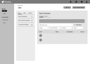 Medium fidelity wireframe of the Jobs page showing search filters.