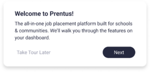 Medium fidelity wireframe of the onboarding tour welcome message.