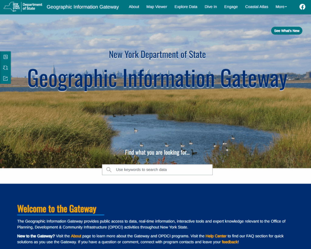 Screenshot of the website for the New York Geographic Information Gateway